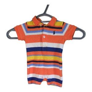 Ralph Lauren Collared Striped Romper. Orange, Blue, White & Yellow Size 3 Months